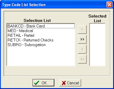 Select Type Code(s) From List